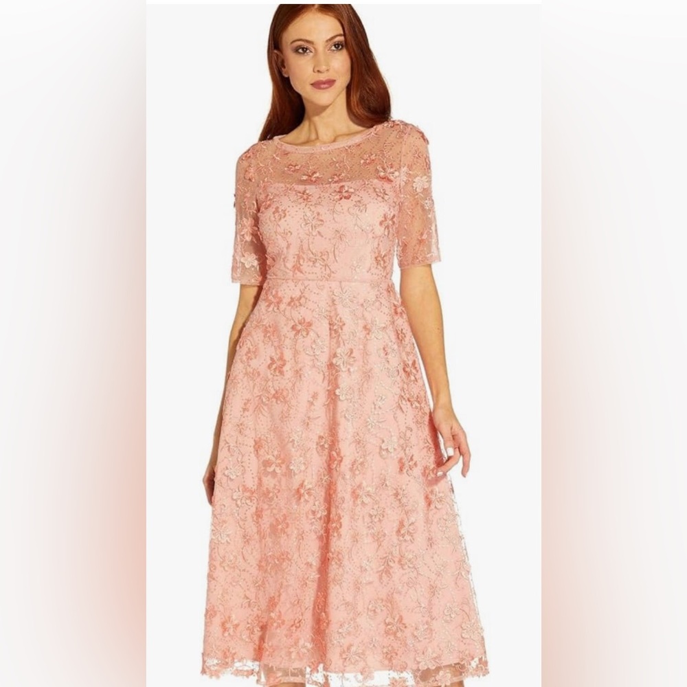 Women's Pink Floral Embroidered Midi Dress